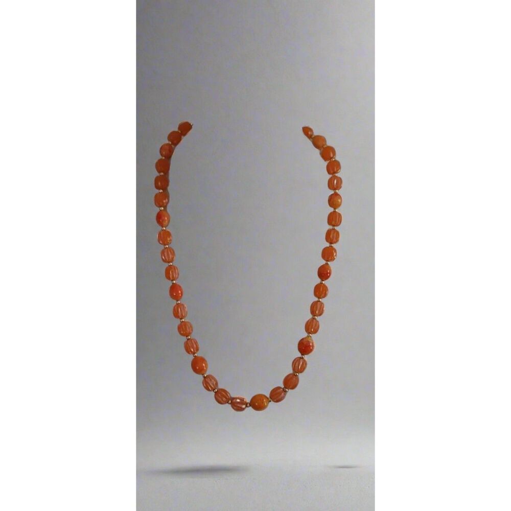 Vintage Style Orange Beaded Necklace Retro Striped Lucite Beads 1960s Style